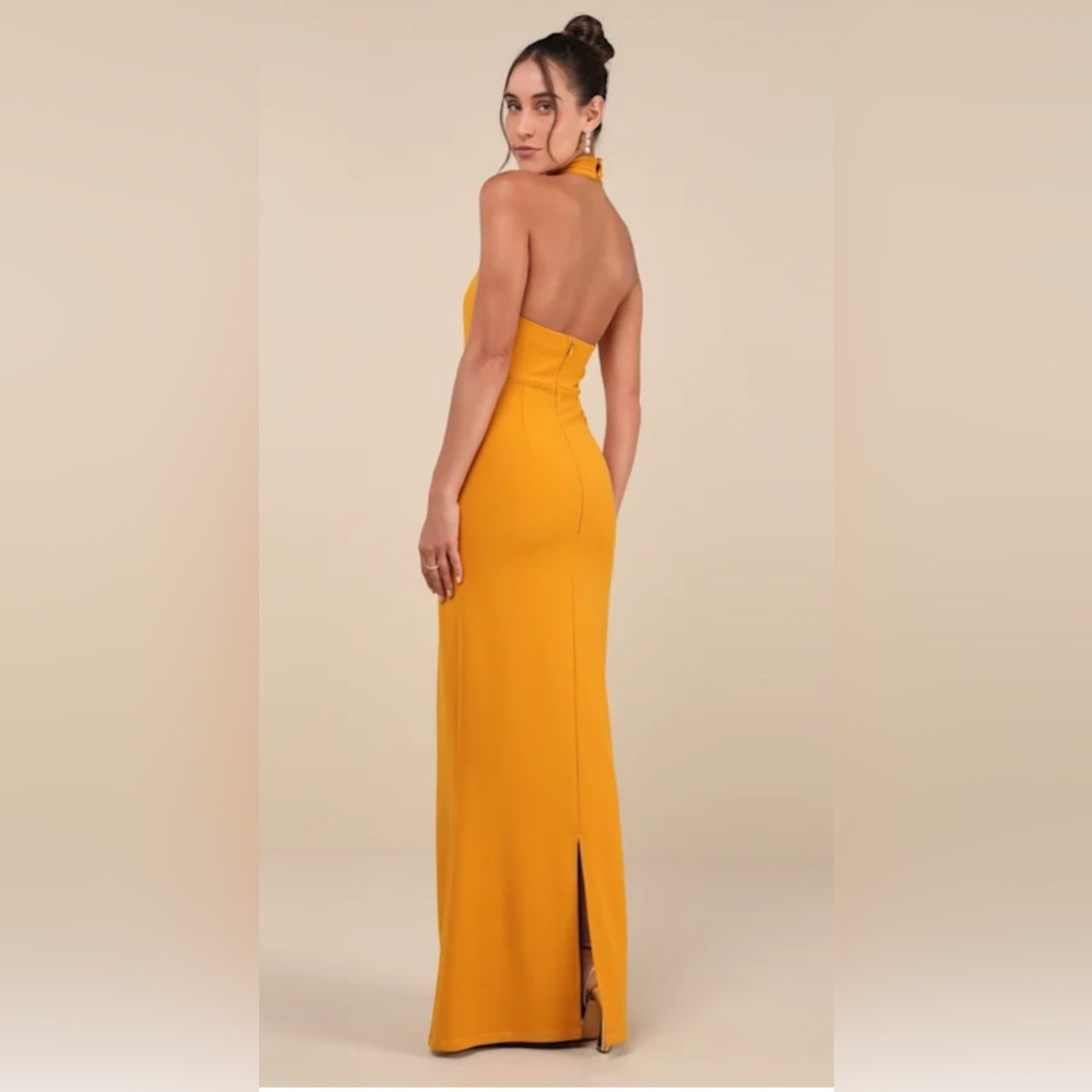 Lulus Mesmerizing Perfection Yellow Halter Neck Backless Maxi Dress Sz small - Picture 4 of 4